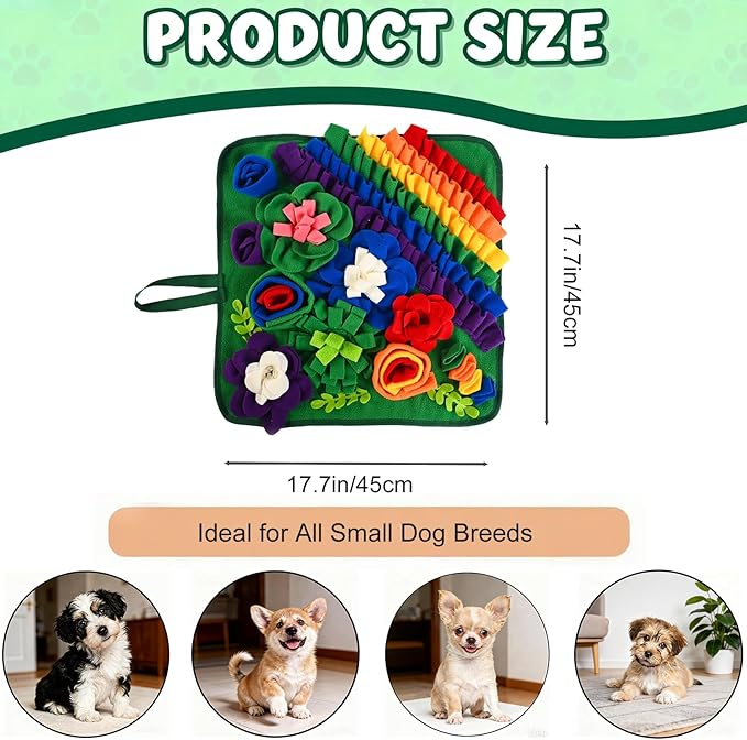 Snuffle Mat for Dogs Cats, Pet Treats Feeding Mat, 17.7x17.7inch for Small/Medium, Interactive Dog Puzzle Toys, Felt Wool Dog Sniff Mats for Slow Feed, Encourages Natural Foraging Skills