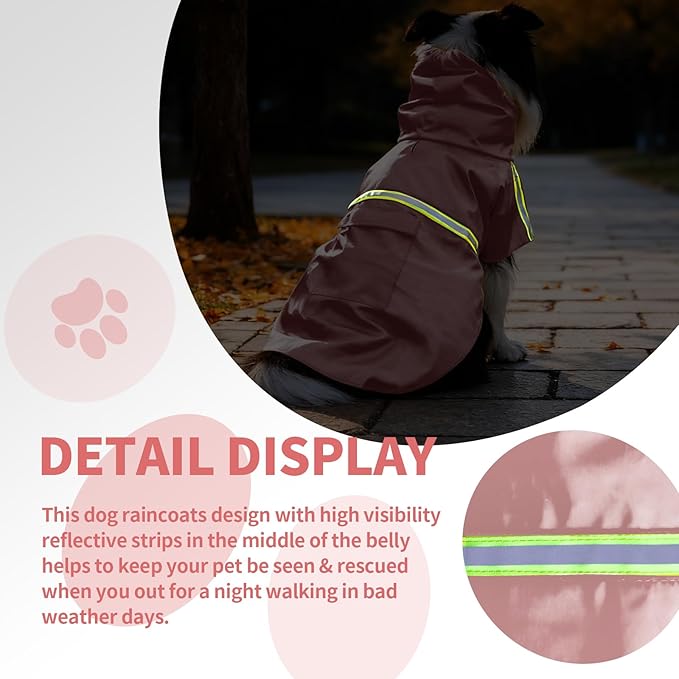 Dog Raincoat, Waterproof Windproof Dog Rain Jacket Adjustable, Rain Coat with Leash Hole, Reflective Strap Raincoat Poncho for Small Medium Large Dogs Outdoor (Reflection-Pink, M)