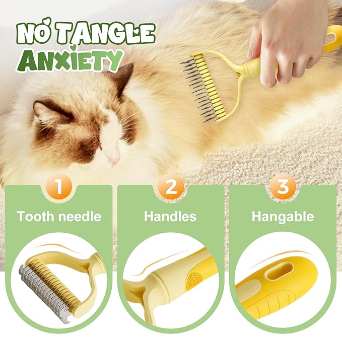 Pet Pro Grooming Tool, Pet Grooming Rake Double Sided Shedding Deshedding Brush for Dogs Cats, Undercoat Rake Dematting Comb for Long Haired Pets with Stainless Steel Teeth