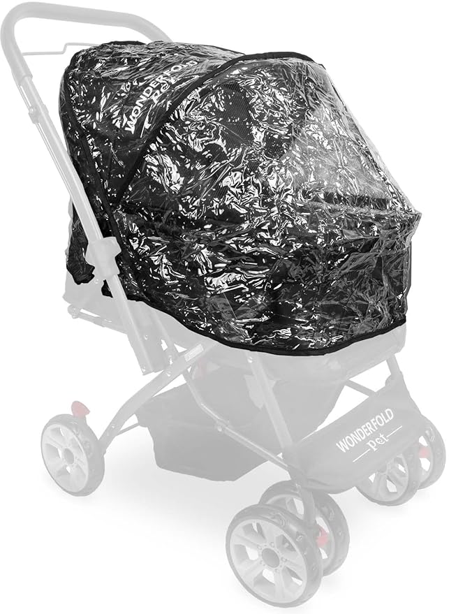 WONDERFOLD Stroller Rain Cover Made with Lightweight Transparent Sheet Featuring Small Ventilation Holes and Hook and Loop Closure Entrance for Easy Access (Pet Stroller, One Size)