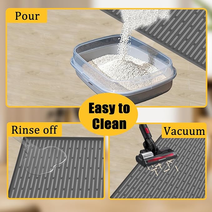 40"x30"(100cmx75cm) Extra Large Silicone Cat Litter Mat, XXL Litter Trapping Mat for Under Litter Box, Non-Slip Waterproof Kitty Litter Catcher, Easy to Clean Mat for Cats, Black