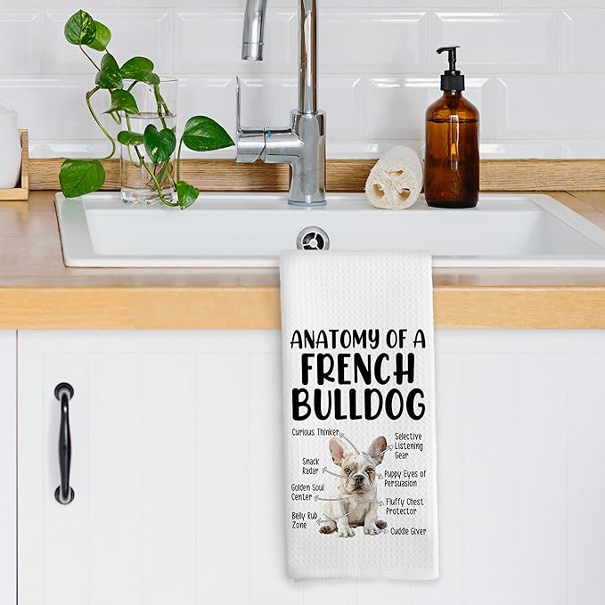 Funny French Bulldog Kitchen Dish Towels, French Bulldog Gifts for Women Men, Funny Dog Bathroom Decor, Frenchie Mom Gifts Hand Towels Kitchen Tea Towel Decorations, 16x24inch