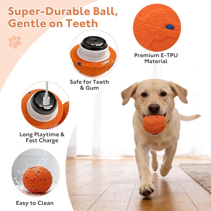 Interactive Dog Ball, Pet Toys Balls Automatic Moving & Bouncing Toy for Small Medium Large Dogs, Solid E-TPU & IPX7 Waterproof, Active Rolling Puppy Toy for Exercise and Boredom Relief(Orange)