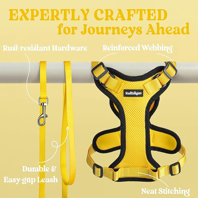 rabbitgoo Cat Harness and Leash Set, Escape Proof Vest Harness for Safe Outdoor Walks, Soft Breathable Adjustable Vest with Reflective Strips for Small and Average Cats, Yellow, S