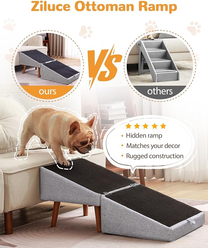 Dog Stairs for Small Dogs 17.13" H, 4-Step Doggie Ramp for Couch Bed Sofa and Chair, Foldable 2 in 1 Wooden Pet Steps for Puppy Medium/Large Dogs and Cats, Split Ottoman Design (17.13" H-Hemp Green)