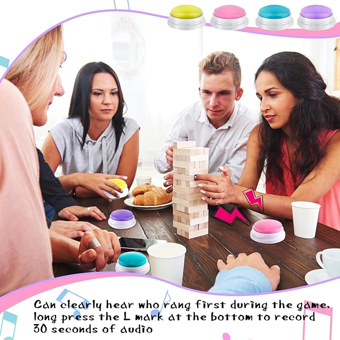 Honoson 8 Pieces Recordable Answer Buzzers Button for Trivia Games Show Buzzers Recording Buttons Gifts for Classroom Team(Classic Color)