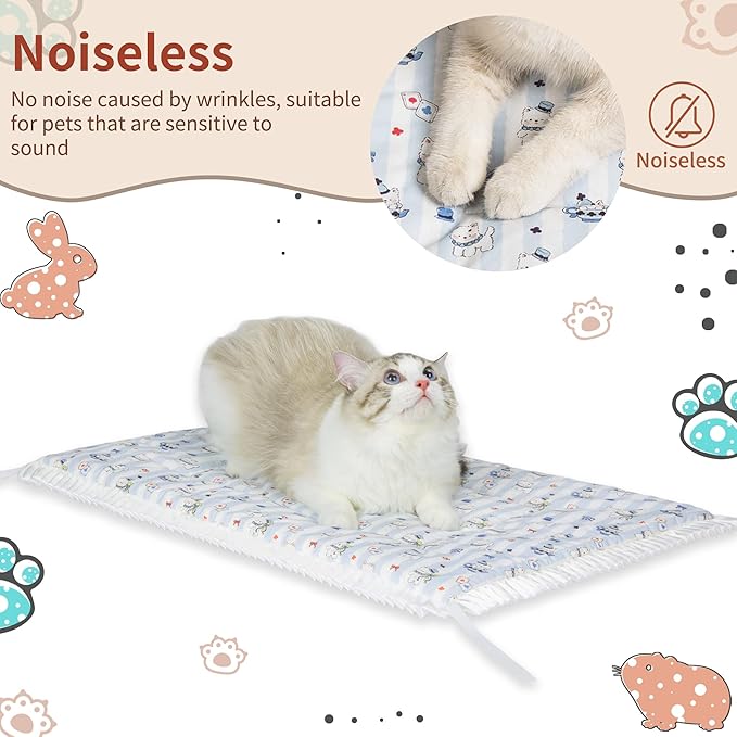 Reversible Silent Cat Bed Self Warming Pet Pad Thin Style Mat Washable Cushion Pad, Pad for Window Perch Outdoor Cat Houses, for Cats, Small Dogs, Rabbits, Non Electric,(Blue Puppy,S)