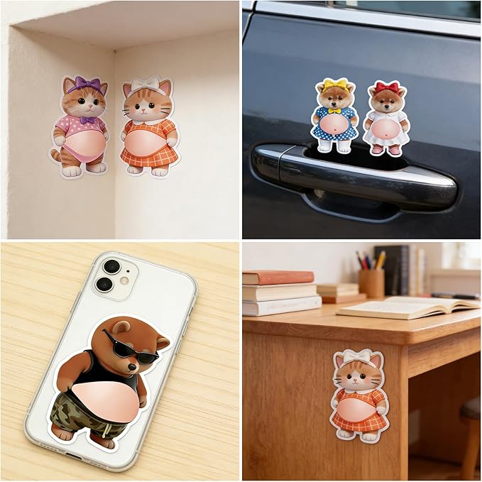 6 Pairs Chubby Shiba Inu & Cat Belly Stickers 3D Silicone Anti-Collision Wall & Door Protectors, Cute Big Bellys Cushioned Protectors for Phones, Cars & Home Decor