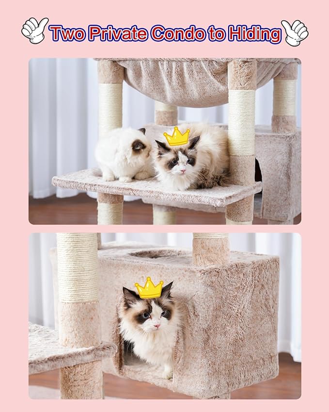 Gitelsnour Cat Tree for Indoor Cats Large Adult, 74" Cat Tower with 3 Big Platforms, 2 Baskets, 2 Condos, Multi-Level Cat Scratching Posts, Muchroom GCT030MU