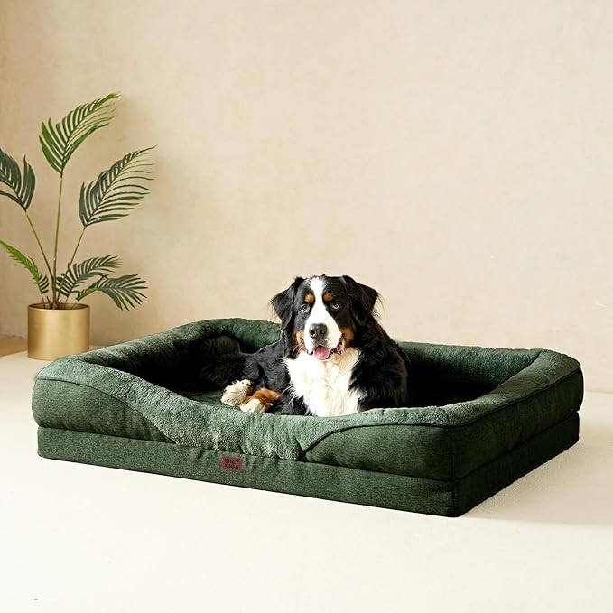 EHEYCIGA Orthopedic XXL Dog Bed for Large Sized Dog, 52x41 Inch Extra Large Memory Foam Dog Couch Bed with Sides, Waterproof Liner & Washable Removable Cover, Bolster Pet Sofa, Dark Green