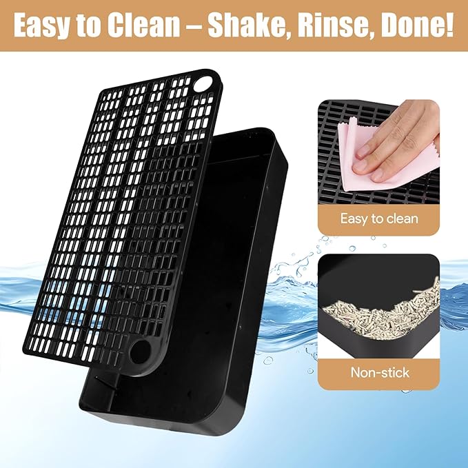 Cat Litter Box Step, Cat Ramp for Litter Box, Double Layered Litter Catcher Mat with Filter Function, Pet Ramp Stool for Kitten & Elderly Cats, Non-Slip & Anti-Litter Tracking, Easy Clean (Black)