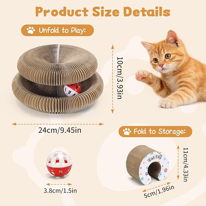 Magic Organ Cat Scratcher Cardboard, Interactive Scratch Cat Toy with Bell Ball, Foldable Scratching Board, Corrugated Cardboard Scratch Pad for Indoor Cats, Round(1PCS)