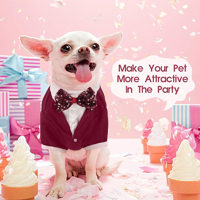 Kuoser Dog Tuxedo, Formal Dog Costume with Bow Tie Pet Wedding Suit Party Birthday Outfit, Dogs Tux Soft Shirt for Valentines Christmas Halloween Graduation Cosplay, Burgundy 2XL