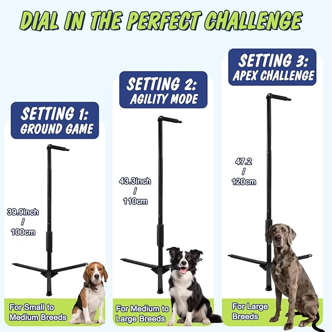 Tether Outdoor Dog Rope Toy with Reinforced Tripod Spring Pole Base - Heavy Duty Interactive Tether Tug Toy for Backyard Solo Play - Adjustable Spring Pole Rope System for Large Medium Small Dogs