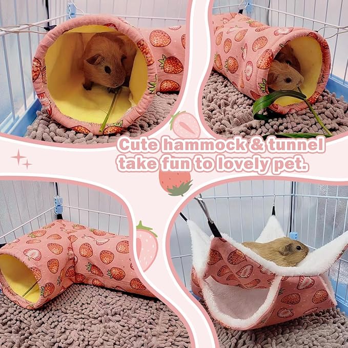 Rat Ferret Hammock Toys Cage Accessories, Guinea Pig Hideout Tunnel, Warm Bed for Rat Ferret Guinea Pig Sleep Hide and Play (1.Hammock+Corner Tunnel)