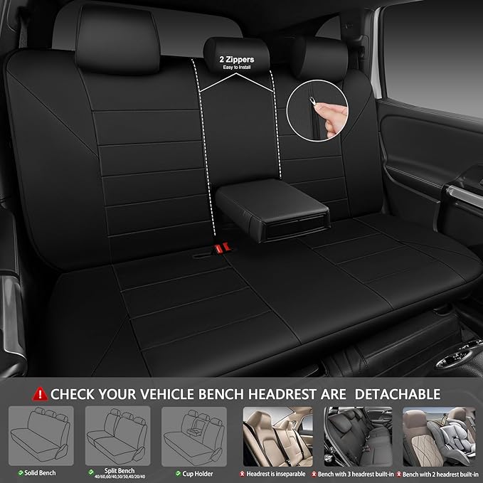 CAR PASS Neoprene Back Seat Cover, Universal Waterproof Bench Rear Seat Cover Universal Wetsuit Car Seat Cover Fit 95% Automotive Interior Covers for Cars Sedans SUVs (Rear,All Black)