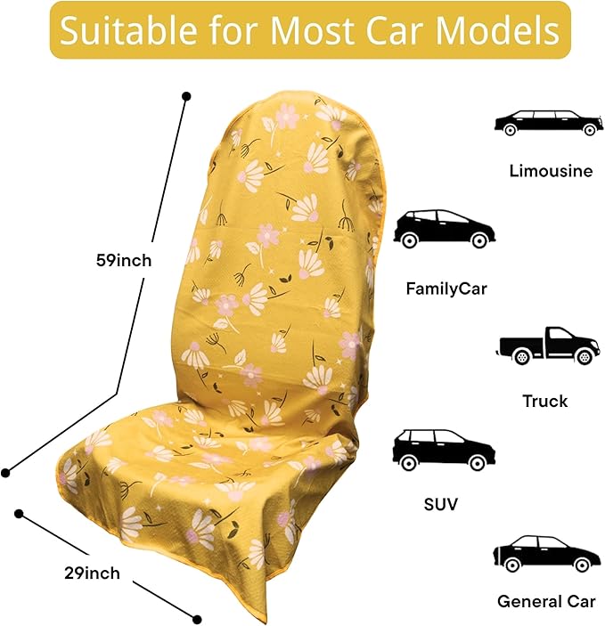 Waterproof Car Seat Cover for Front Seats, Protector for Cars SUVs Trucks, Sweat Towel Seat Covers Bucket for Gym,Workout,Beach,Hiking,Running and Swimming (Chamomile and Yellow, 1PC)