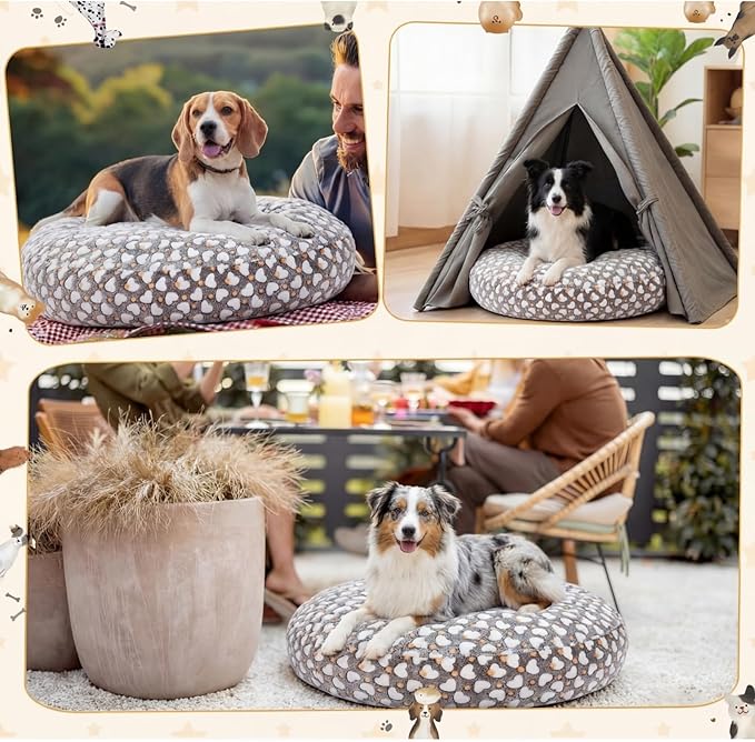 Youyole Large Washable Round Dog Bed Cover Replacement Waterproof 45 x 45 x 11 in Round Donut Bed Cover for Dog Gray Pet Beds Protector Sheet with Lovely Heart Print for Donut Beds & Pet Couch