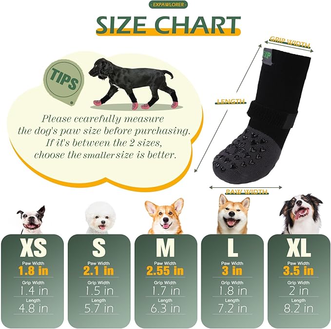 EXPAWLORER Anti Slip Dog Socks to Prevent Licking Paws - Dog Shoes for Hot Pavement, Pet Boots & Paw Protectors, Booties for Hardwood Floors, Small Medium Large Senior Dogs