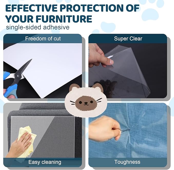 Cat Scratch Furniture Protector, Cat Scratching Mat, Trimmable Self-Adhesive Cats Claws Scratch Pads, DIY Carpet Mat Replacement for Cats Tree, Cats Wall Shelves (Transparent, 17x11.8in-20pcs)
