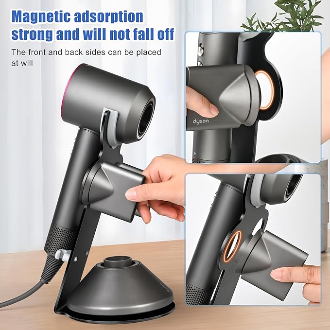 I'SMARTMOON Hair Dryer Stand for Dyson Supersonic, Aluminum Alloy Bracket Power Plug Holder, Bathroom Organizer for Dyson Supersonic hairdryer Care Tools (Black)