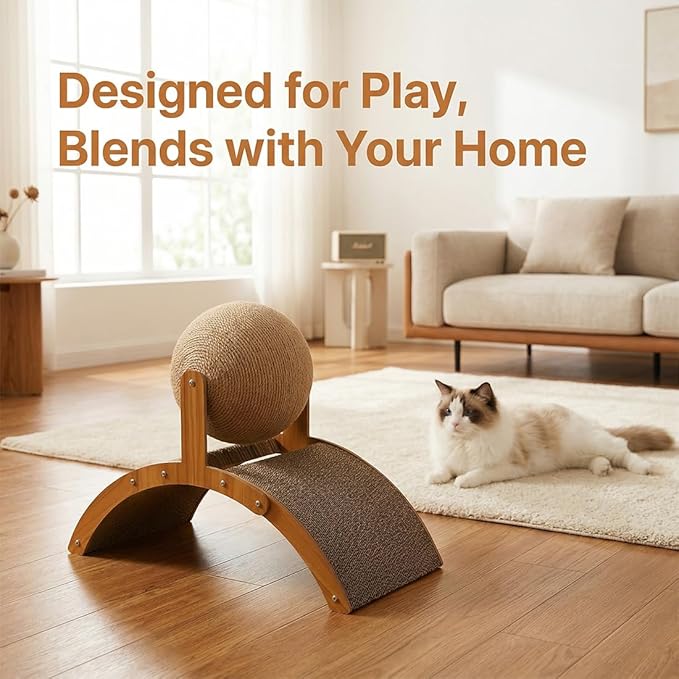 Cat Scratching Ball on Stand, 29.5/21.5/13.8inch Wobble Ball Cat Scratcher, Interactive Cat Arch Scratcher with 360° Rotating Sisal Ball, Board Ball for Indoor,Protects Furniture & Rugs (21.5inch)