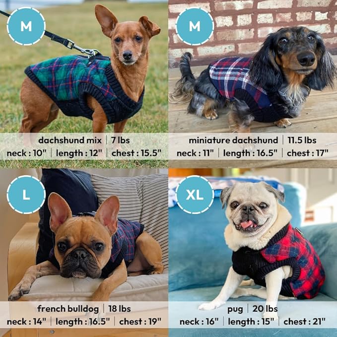 Gooby Fashion Vest Check Dog Jacket - White Check, X-Large - Warm Zip Up Dog Bomber Vest with Dual D Ring Leash Water Resistant for Small to Medium Dogs