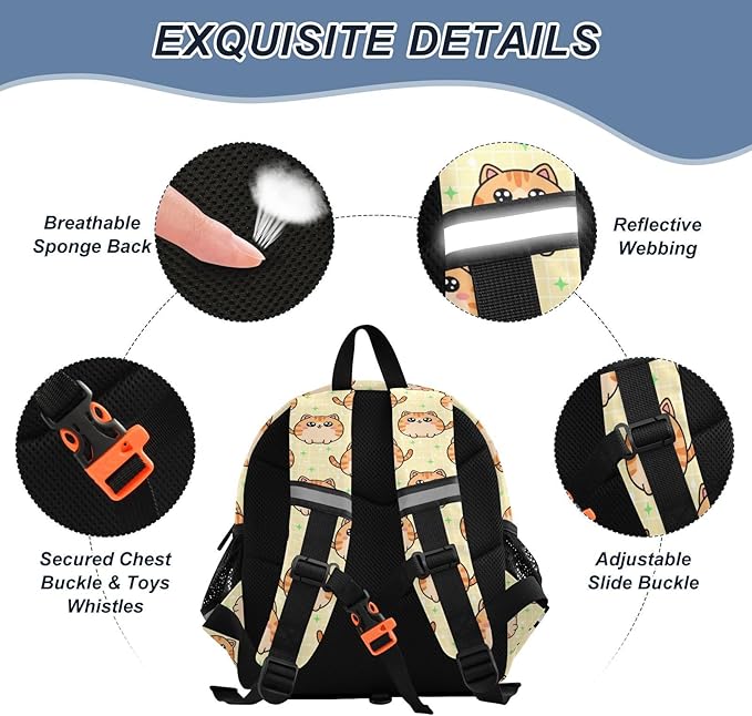 Cute Cat Pattern Toddler Backpack with Leash, Cute Preschool Backpack Baby Harness Bookbag