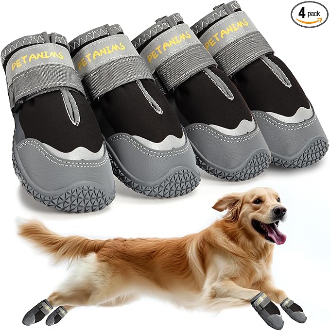 Petanims Dog Shoes for Small Dogs, Medium Dog Boots & Paw Protectors for Winter Snow, Waterproof Dog Booties for Hot Pavement, Hardwood Floors, for Rainy Black Size 2