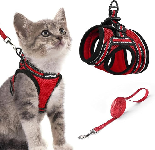 rabbitgoo Cat Harness and Leash, Step-in Escape Proof Kitten Harness Set, Soft Comfortable Cat Vest, Easy to Wear and Adjust, Reflective for Safe Outdoor Walking, Red, Small