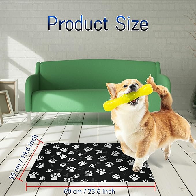 Dog Food Mat, 19.6" x 23.6" Absorbent Pet Feeding Mat for Food and Water, Waterproof Diatom Mud Pet Placemat with Non-Slip Rubber Backing, Cat Bowl Mat for Floors - Grey Dog Paw Print