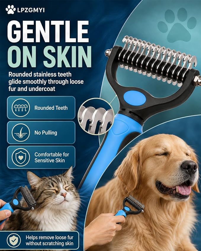 Undercoat Rake for Dogs, Pet Grooming Tool Pro Deshedding Brush Double Sided Cat Brushes Long Hair Dematting Comb Professional Extra-Wide Stainless Steel Teeth Supplies for Matted Fur on Cats (Green)
