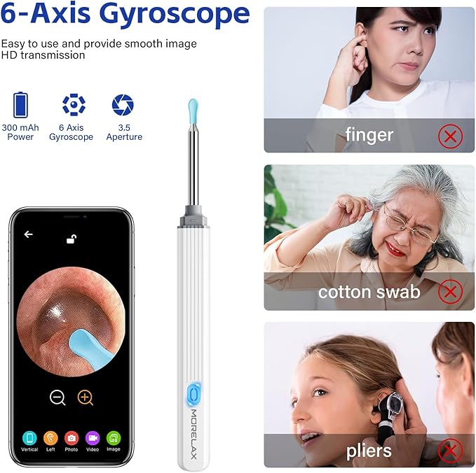 Ear Wax Removal - Earwax Remover Tool with 8 Pcs Ear Set - Ear Canal Cleaner with 1080P Camera - Ear Cleaning Kit with 6 Ear Scoops - Ear Wax Cleaner with Camera-Otoscope Ear Pick for iOS & Android