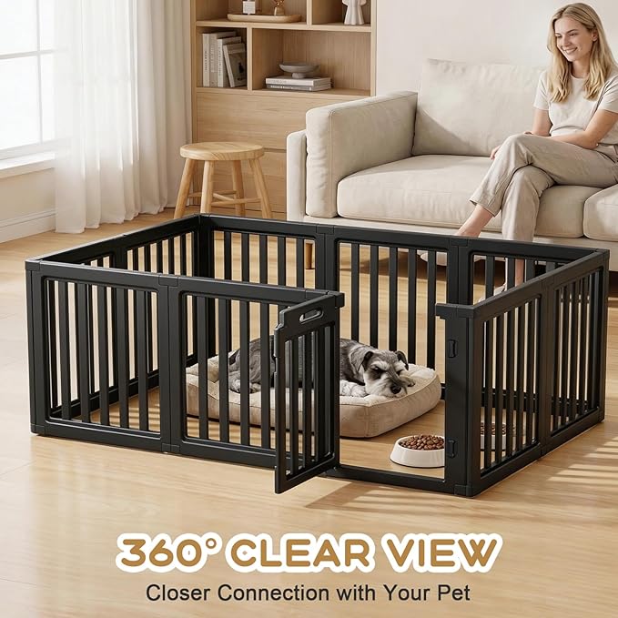 Dog Playpen, Clear Dog Pen, Dog Pen Indoor, Easy to Install and Remove Dog Play Pen, Puppy Playpen Suitable for Dogs, Cats,Dog Playpen Indoor(Black, 23.6 inch Height, 10 Panels)