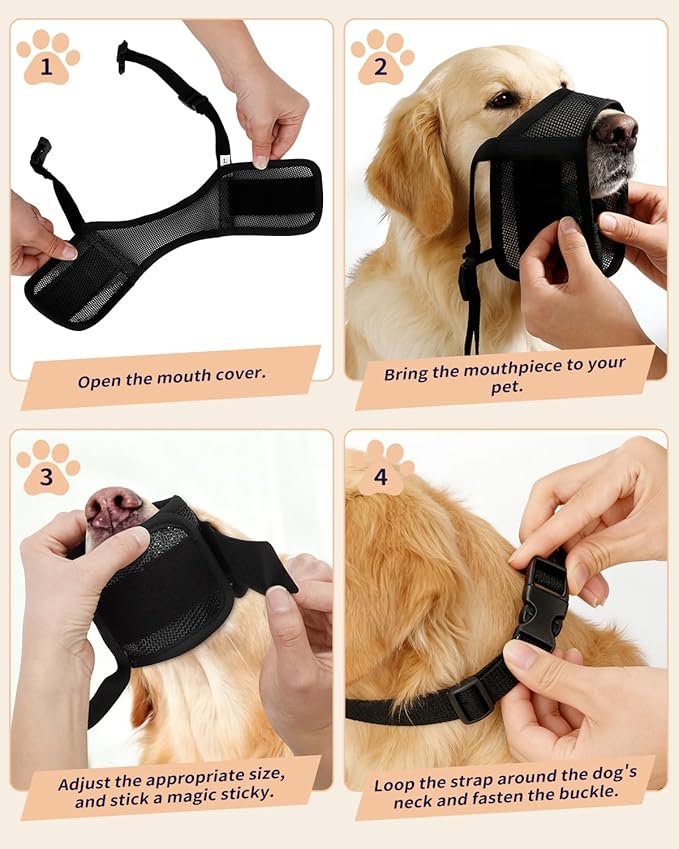 Dog Muzzle for Medium Dogs Beagle, 3D Air Mesh Breathable Mouth Guard to Stop Scavenging Biting, Escape-Proof Pet Snout Strap, Black M