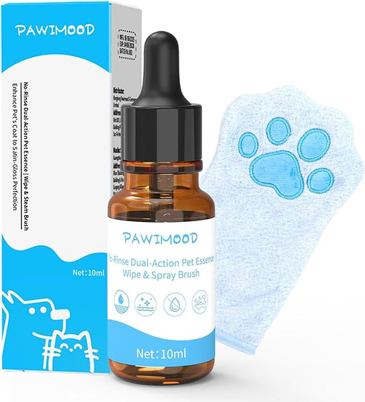 2PCS Concentrated Waterless Shampoo Essence with Pink Grooming Glove, No-Rinse & Lick-Safe Essence for Steam Brushes, Gentle Care for Cats/Kittens/Seniors, Manage Shedding & Freshness (1, Blue Glove)