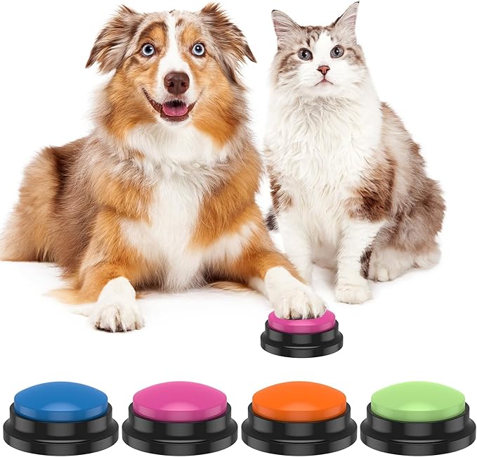 4Pcs Dog Talking Button Recordable Dog Communication Button Colorful Pet Training Buttons Battery Powered Pet Training Buzzer Clear Recording Dog Button Easy to Use for Dogs Pets Speech Home