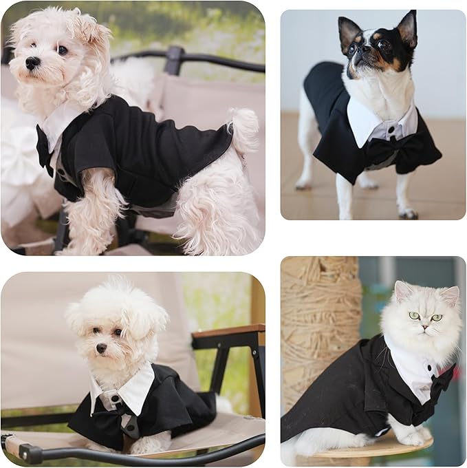 Dog Tuxedo Wedding Suit Shirt with Bow Tie, Formal Outfit Tux Attire for Puppy Small Medium Dogs Cats Costume (BW Suit, 2X-Large)