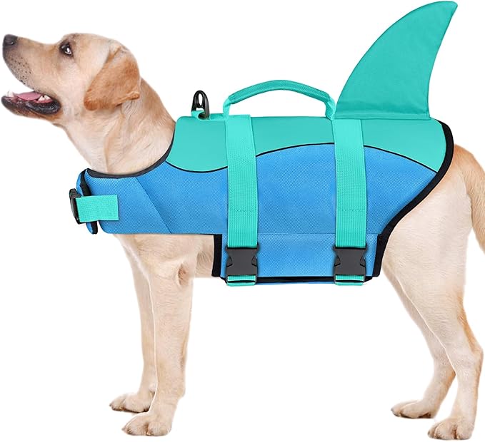 Malier Dog Life Jacket, Ripstop Dog Life Vest with High Buoyancy for Swimming Boating, High VisibilityShark Puppy Lifesaver for Small Medium Large Dogs (Medium)