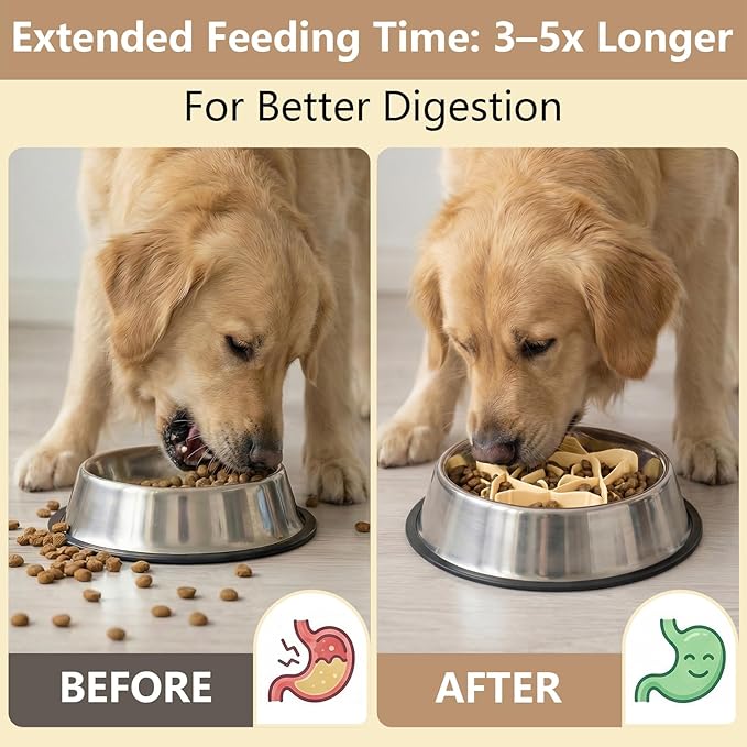 Silicone Dog Slow Feeder Bowl Insert with Suction Cups, Cuttable Food-Grade Lick Mat Divider Fits Stainless Steel Ceramic Glass Dog Bowls, Helps Slow Down Eating, Yellow