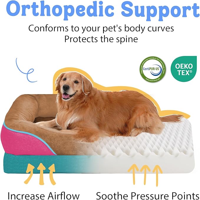 Chez Paw Orthopedic Extra Large Dog Bed - XXL Washable Giant Pet Couch Sofa with Removable Cover Waterproof Bolster for Large Size Dogs, 45x35