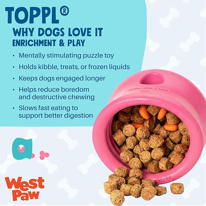 WEST PAW Zogoflex Toppl Interactive Treat Dispensing Puzzle Dog Toy for Mental Stimulation & Enrichment-Holds Kibble & Treats-Lickable, Freezable & Dishwasher Safe-Made in USA-Large-Geranium