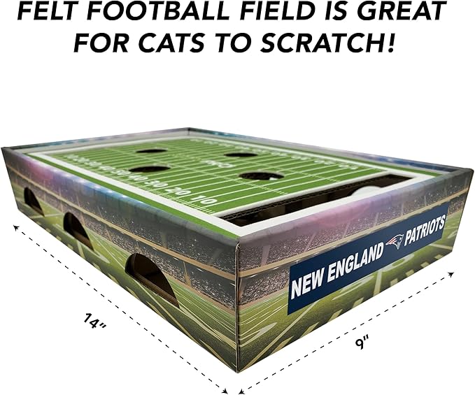 NFL New England Patriots Football Stadium Scratcher Find & Play Box. Game Day Toy With 2 Jingle Bell Balls. Football Field Felt Scratcher Play and Lounge Stimulating Cat Game