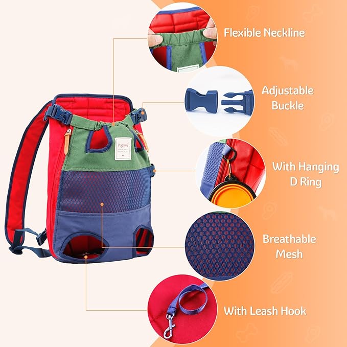 Dog Backpack Carrier Small Dog Backpack, Pet Dog Front Backpack Legs Out Chest Carrier for Small Dogs, Cat Backpack Carrier Dogs Travel Back Pack Hands-Free Hiking Bike Motorcycle (Size:11–19 lbs)