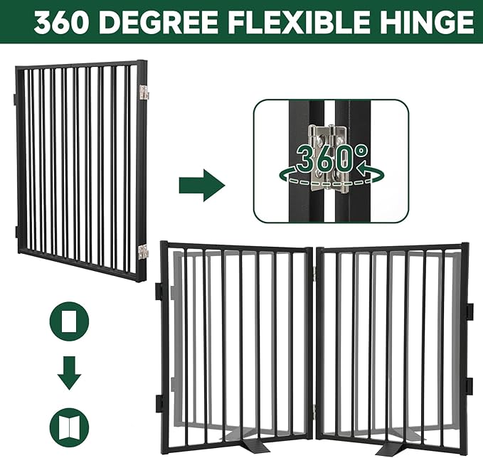 Snagle Paw Full Metal Freestanding Dog Gate,Indoor Pet Gate with Floor Protect Support Feet, 40x32Inches Foldable Dog Fence for Stairs, Hallways and Doorways (32'' H 2 Panel, Black