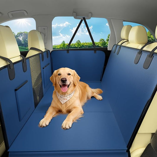 Hard Bottom Dog Car Seat Cover for Back Seat, 52"x65" Waterproof PU Leather Hammock with Side Flaps, Non-Slip Heavy Duty Protector for SUVs & Mid-Size Trucks, Supports Up to 450 lbs – Blue