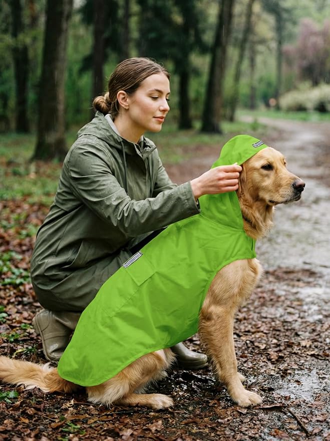 Dog Raincoat Reflective Adjustable Hooded Pet Rain Jacket Poncho with Leash Hole for Dogs S-5XL