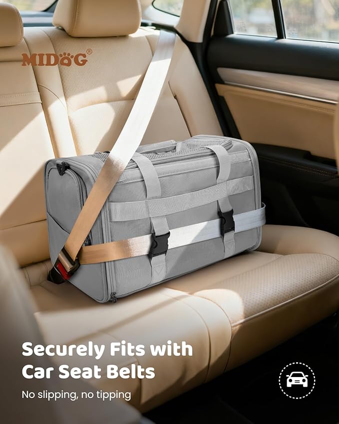 MIDOG Cat Carrier Soft for Small to Medium-Sized Cats,Up to 15 Lbs, TSA Airline Approved Soft Sided Pet Carrier,Collapsible Travel Cat Carry Bag(Grey)