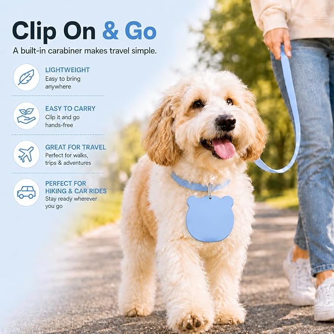 Collapsible Dog Bowls, 2-in-1 Silicone Pet Food and Water Bowl with Carabiner - Portable Double Compartment Travel Dish for Dogs, Ideal for Camping, Hiking (Light Blue)