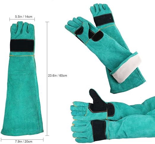 AOWPFVV Long Sleeve Thick Leather Animal Handling Glove Anti Scratch Protective Gloves for Training Dog Cat Bird Snake Parrot Lizard Wild Animals Reptiles,Bite Resistant Gloves